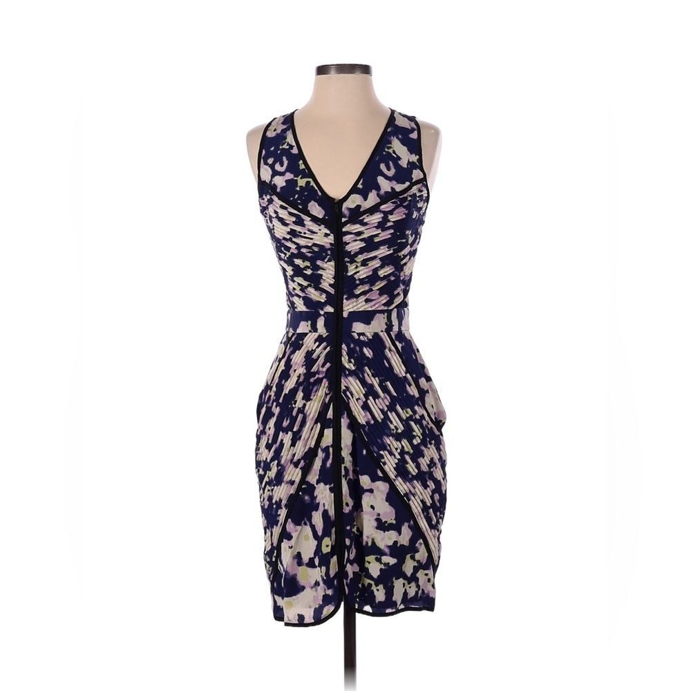 Wai Ming Silk Dress Zip Front Sleeveless Sheath Blue Print Lined Size 2